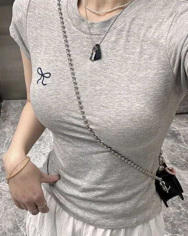 Embroidered Slim-Fit Korean Tee