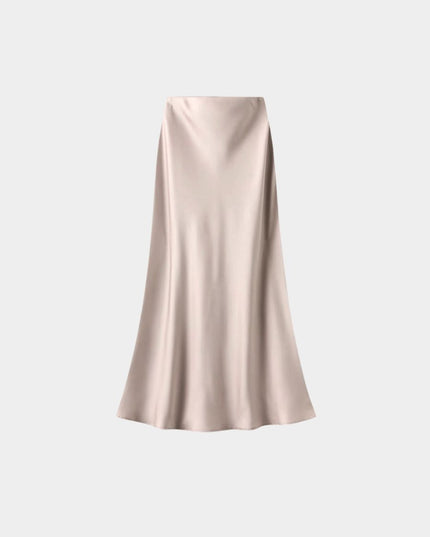 High Waist Satin Fishtail A-Line Maxi Skirt