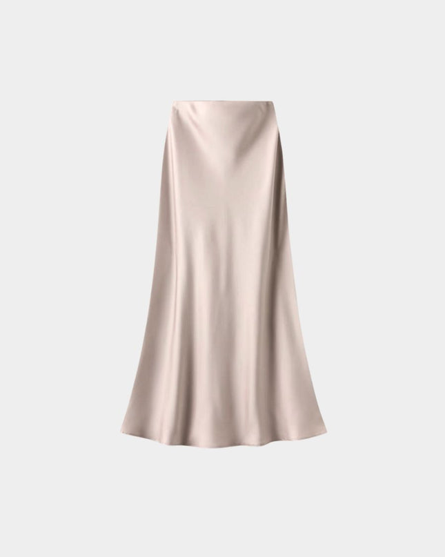 High Waist Satin Fishtail A-Line Maxi Skirt