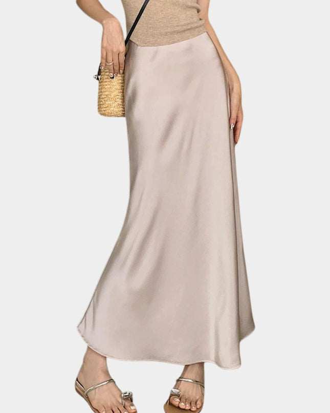 High Waist Satin Fishtail A-Line Maxi Skirt