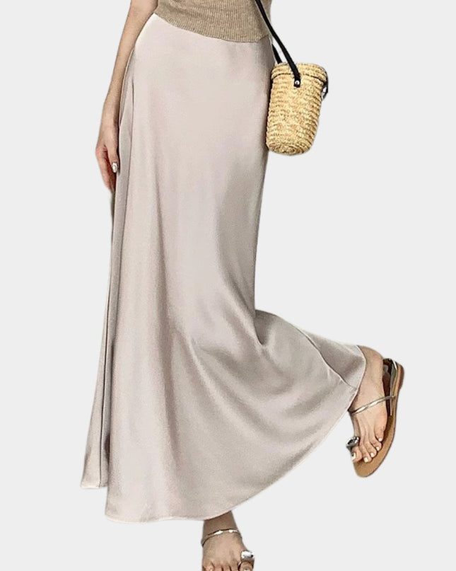 High Waist Satin Fishtail A-Line Maxi Skirt