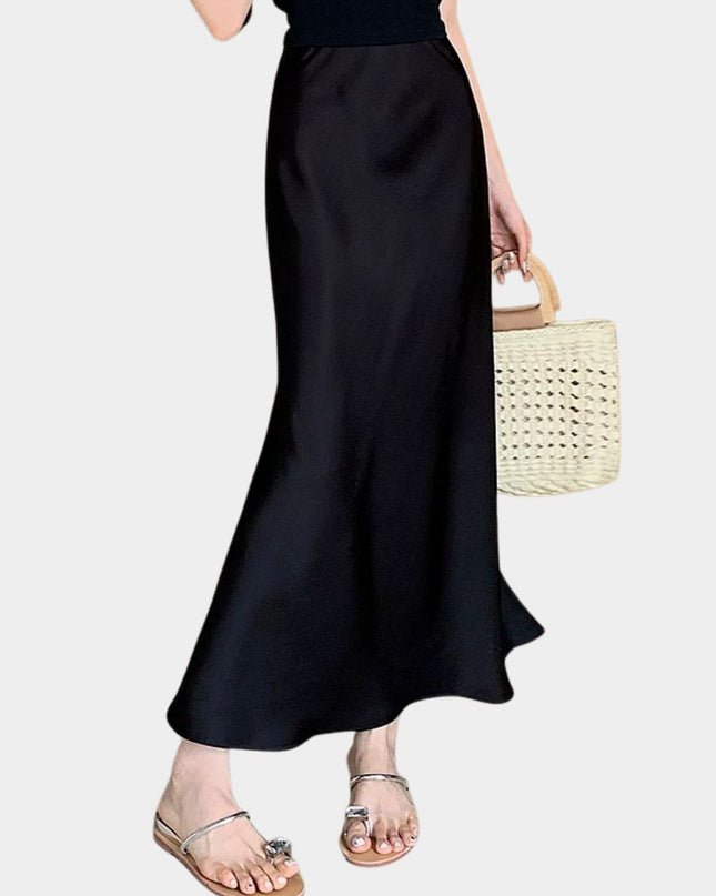 High Waist Satin Fishtail A-Line Maxi Skirt