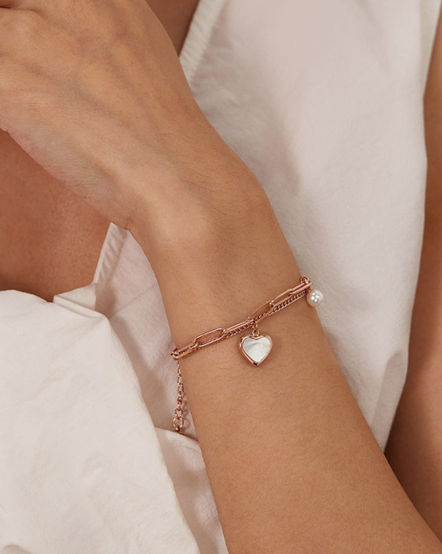 Elegant Heart Pendant Bracelet with Pearl Charm