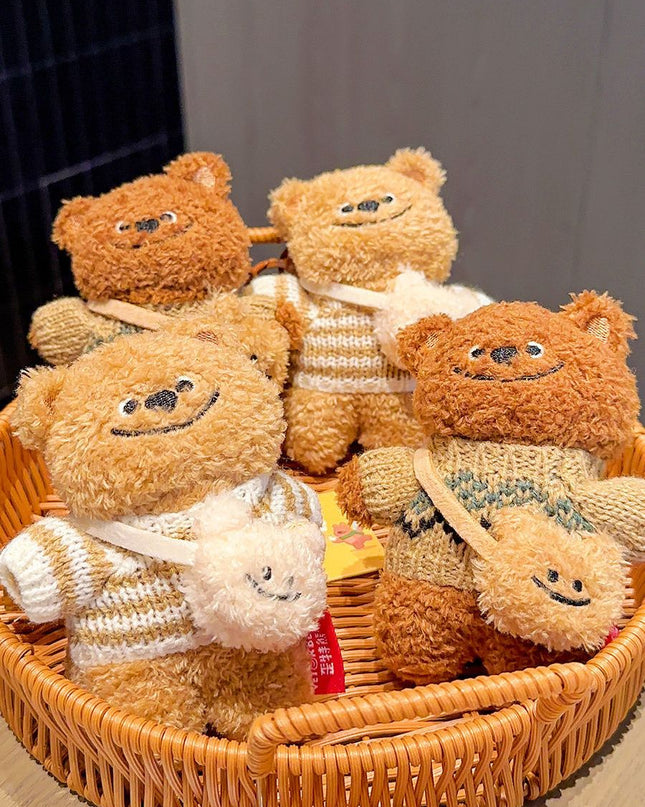 Charming Tilted-Head Teddy with Bear Bag Keychain