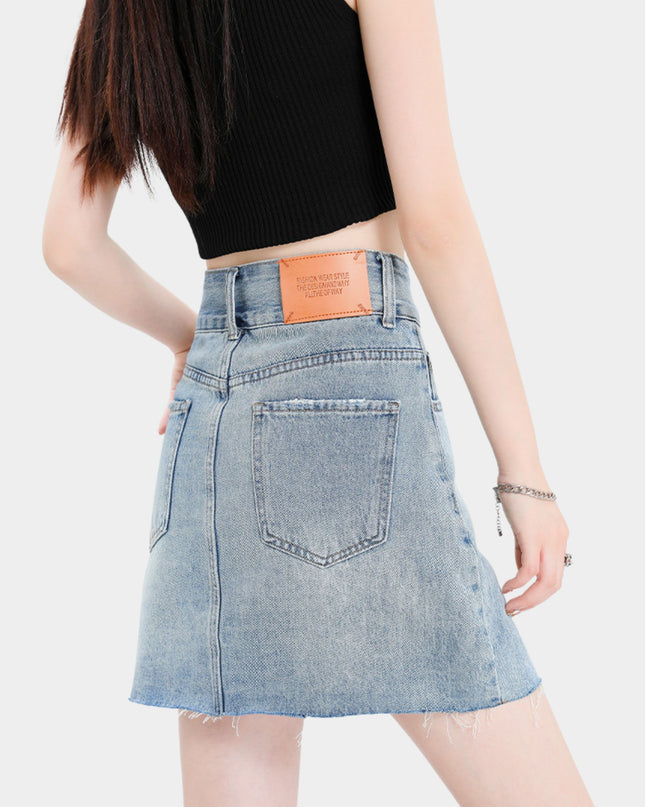 High-Waist Slim Denim Mini Skirt