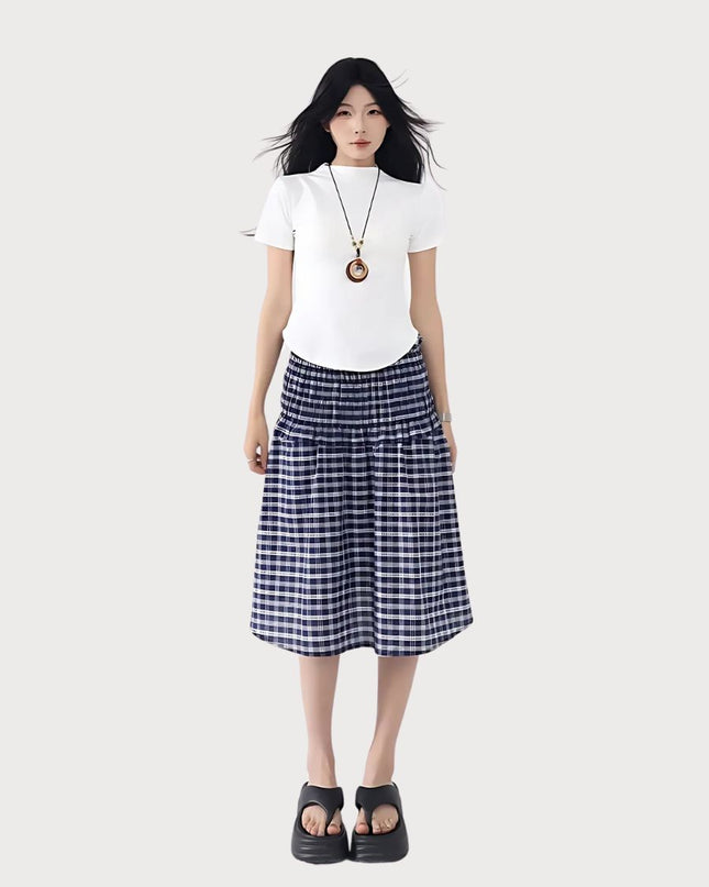 2-in-1 Multi-Way Styling Plaid Gingham A-Line Skirt