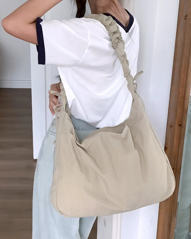 Beg Bahu Nilon Drawstring Spring – Reka Bentuk Awan Warna Pepejal