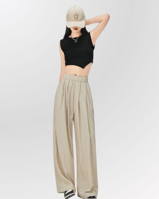 High Waist Wide Leg Ice Silk Linen Blend Pants