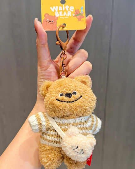 Charming Tilted-Head Teddy with Bear Bag Keychain