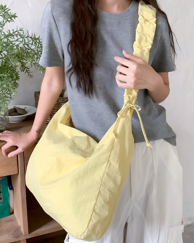Beg Bahu Nilon Drawstring Spring – Reka Bentuk Awan Warna Pepejal