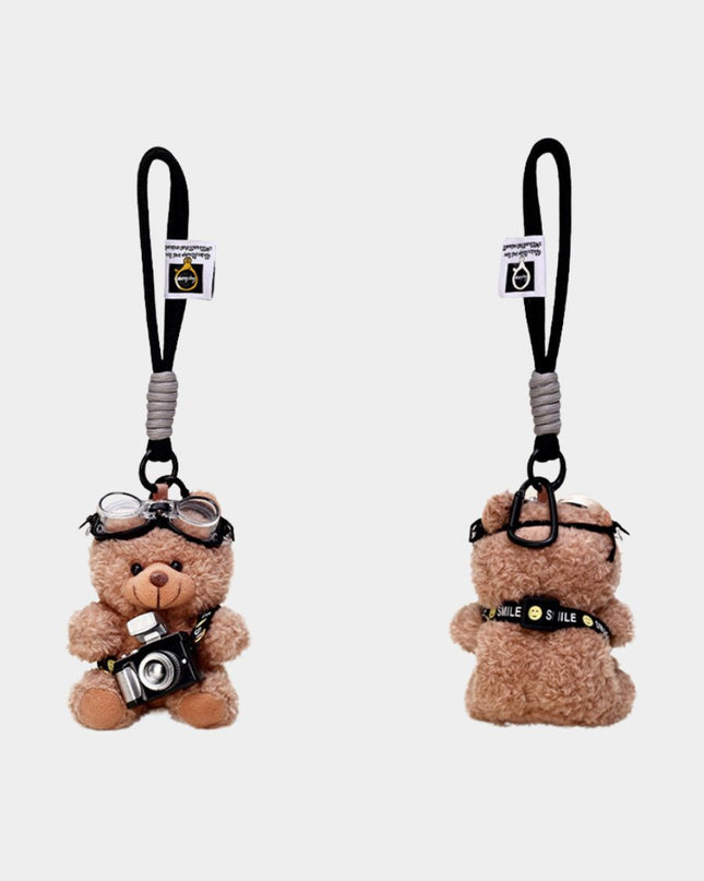 Pilot Bear with Flashing Camera Plush Keychain
