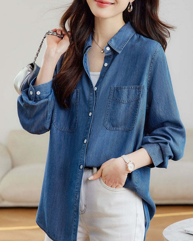 Vintage Washed Denim Long Sleeve Shirt