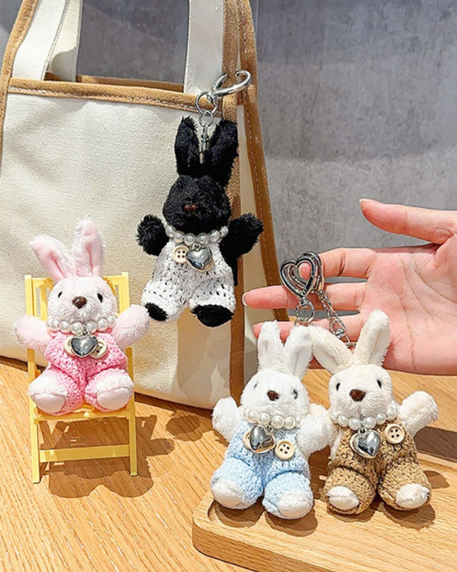 Elegant Pearl Chain Bunny Keychain