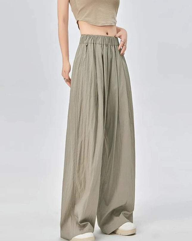 High Waist Wide Leg Ice Silk Linen Blend Pants