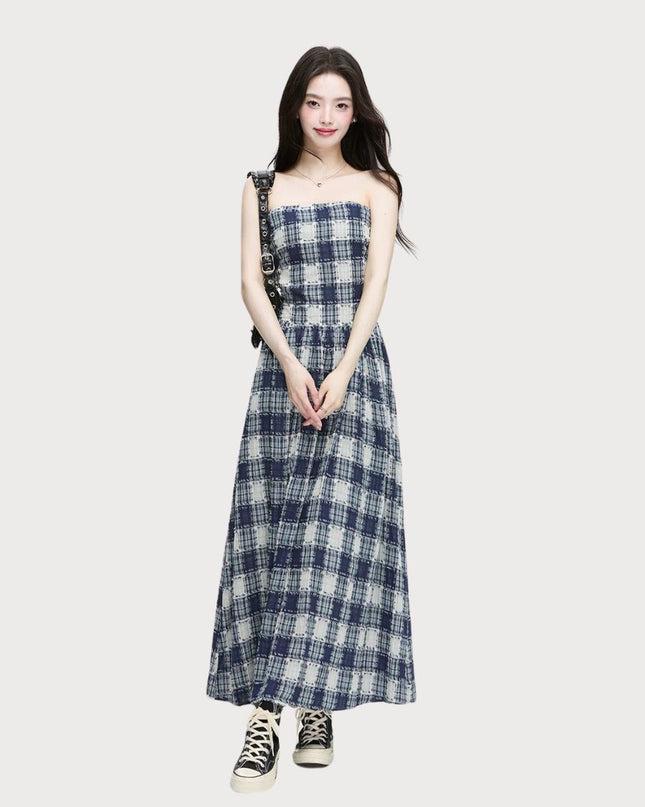 Chic Off-Shoulder Gingham A-Line Dress