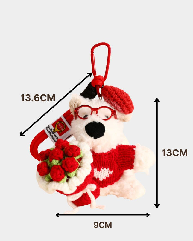 Cute Westie Dog with Flower Bouquet Bag Charm Keychain