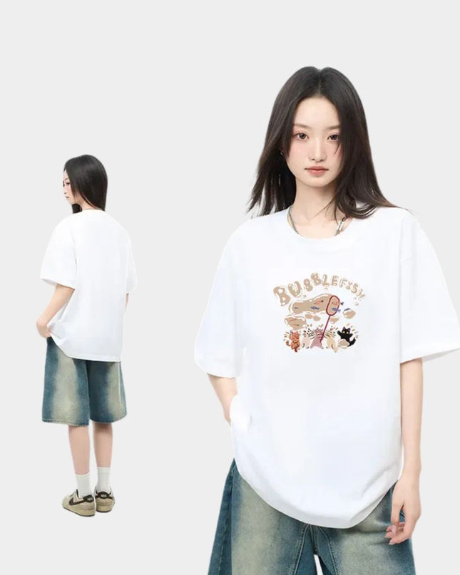 Chic Girl Cartoon Design Printed Tee