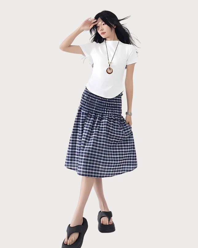 2-in-1 Multi-Way Styling Plaid Gingham A-Line Skirt