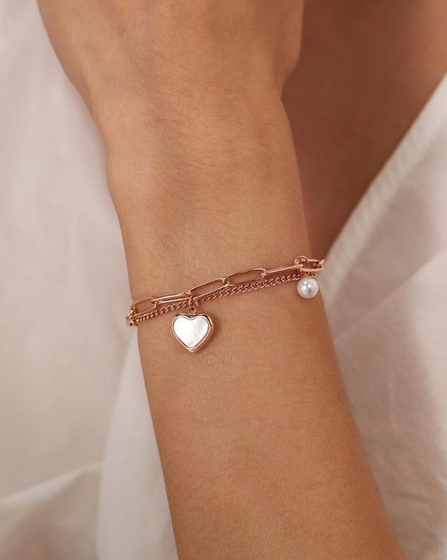 Elegant Heart Pendant Bracelet with Pearl Charm