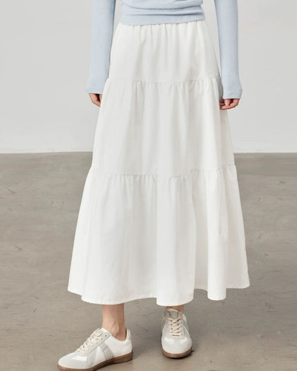High-Waist Ruffle Hem Midi Skirt