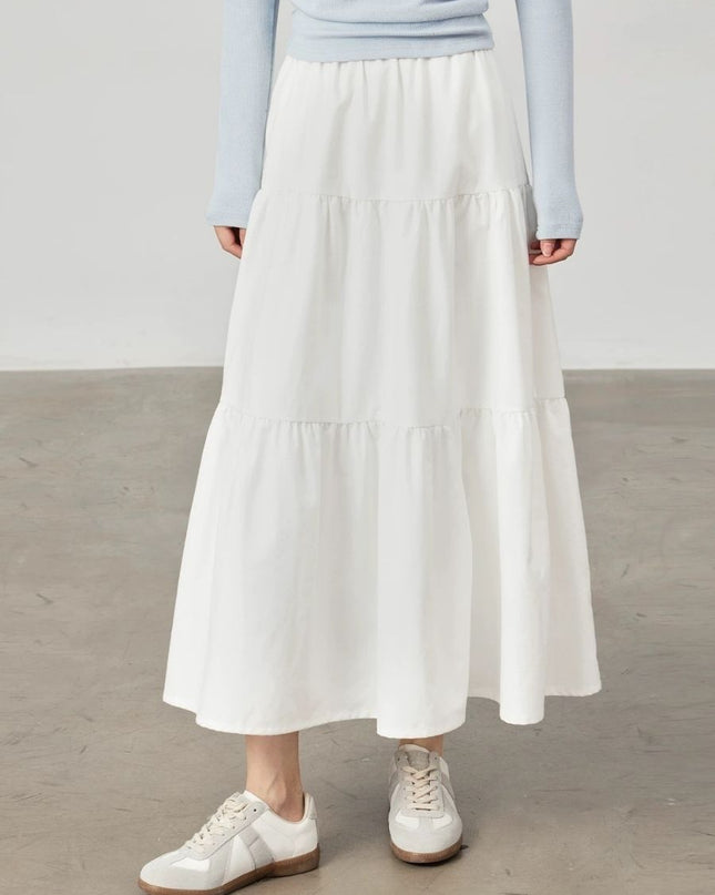 High-Waist Ruffle Hem Midi Skirt