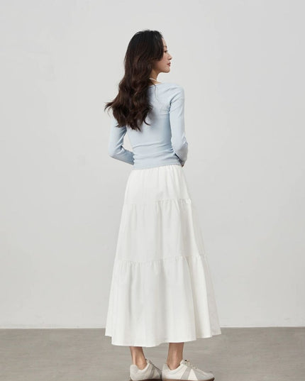 High-Waist Ruffle Hem Midi Skirt