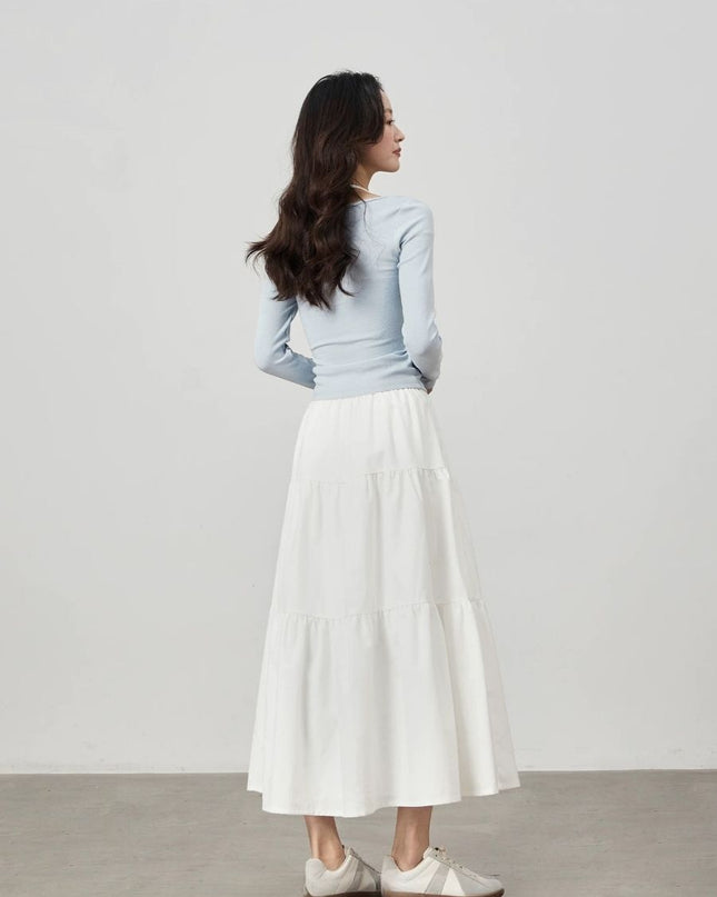High-Waist Ruffle Hem Midi Skirt