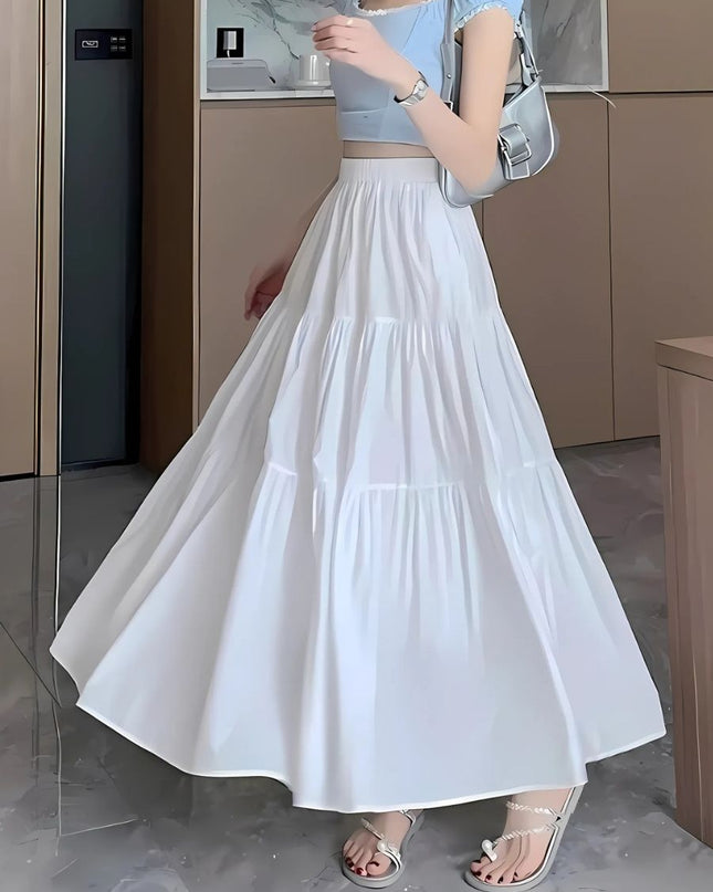 High-Waist Ruffle Hem Midi Skirt