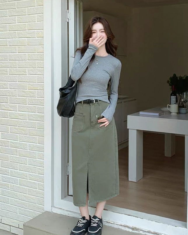 Casual Slim Fit Round Neck Long Sleeve Top