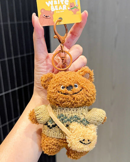 Charming Tilted-Head Teddy with Bear Bag Keychain