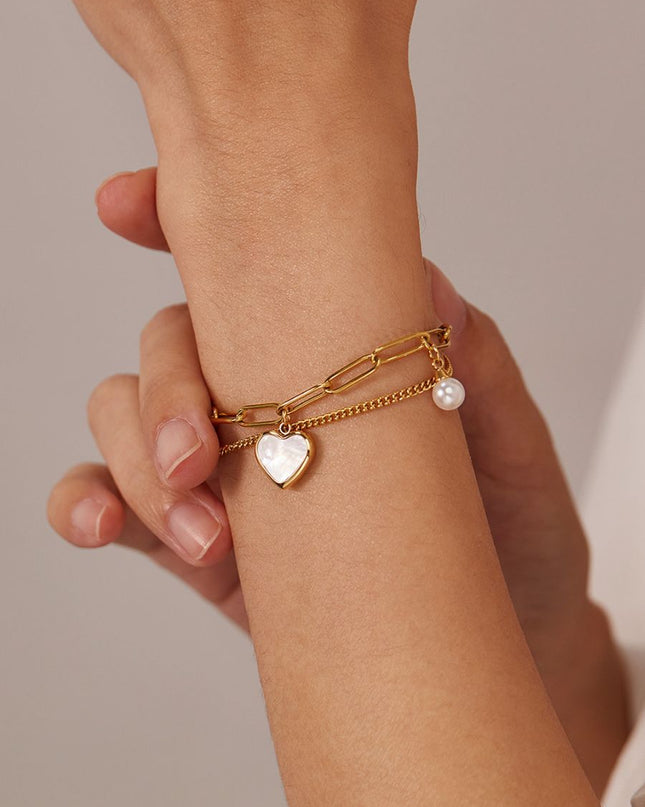 Elegant Heart Pendant Bracelet with Pearl Charm