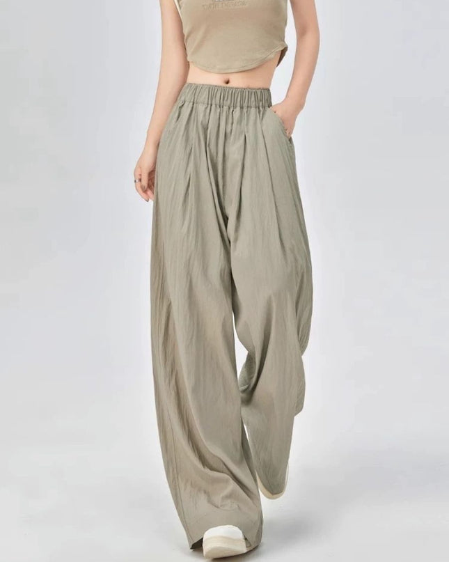 High Waist Wide Leg Ice Silk Linen Blend Pants