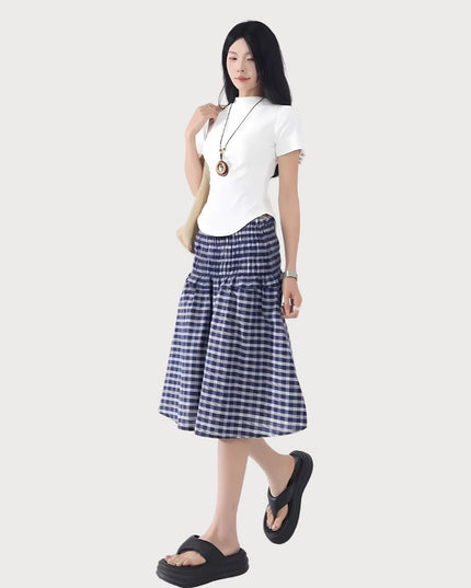 2-in-1 Multi-Way Styling Plaid Gingham A-Line Skirt