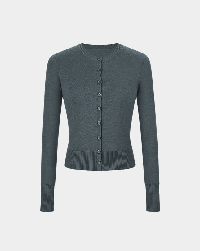 Basic Knit Cardigan Slim Fit Cropped Long Sleeve Top