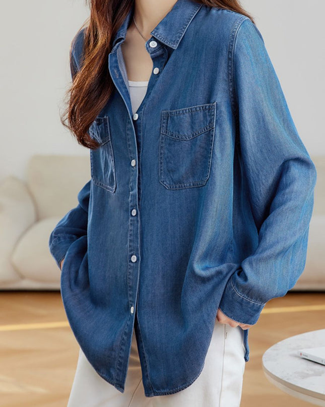 Vintage Washed Denim Long Sleeve Shirt