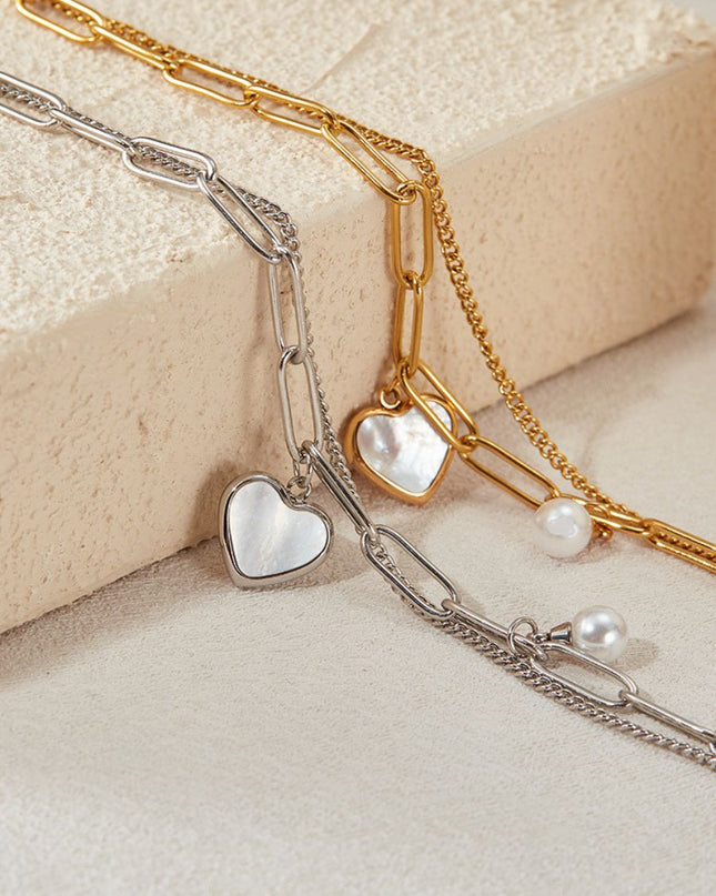 Elegant Heart Pendant Bracelet with Pearl Charm