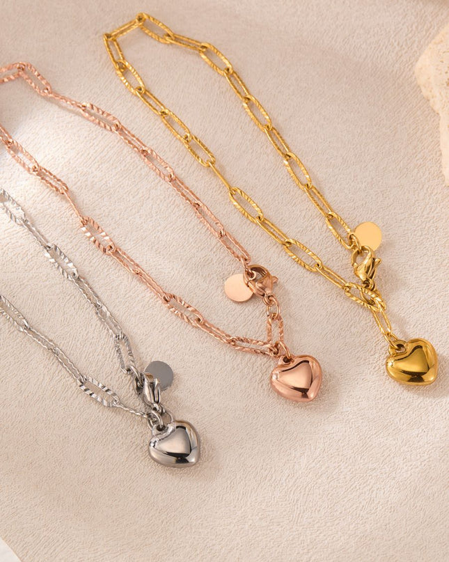 Heart & Circle Pendant Charm Bracelet