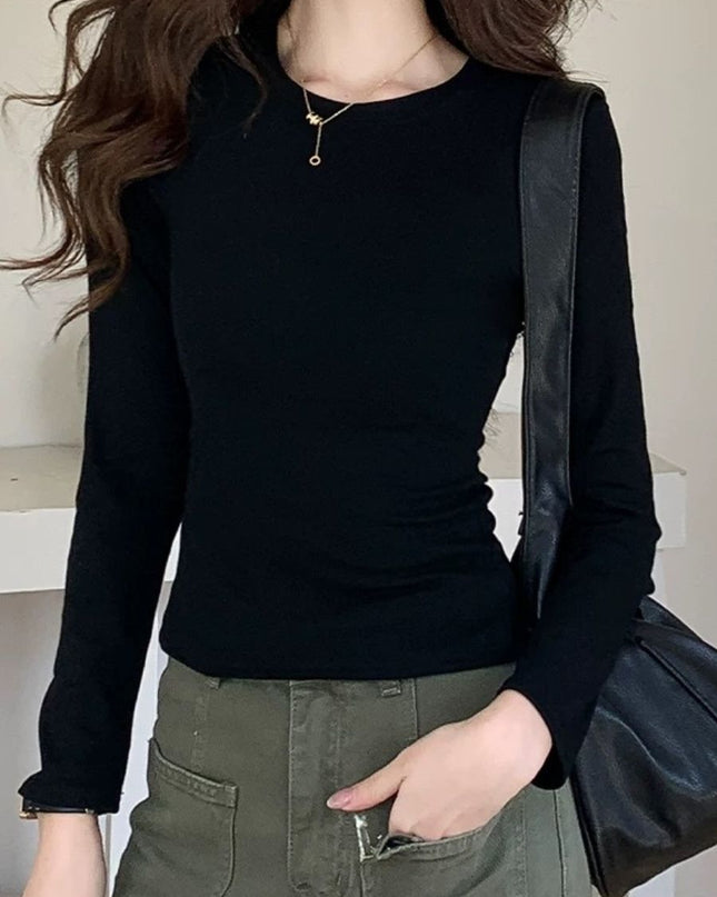 Casual Slim Fit Round Neck Long Sleeve Top