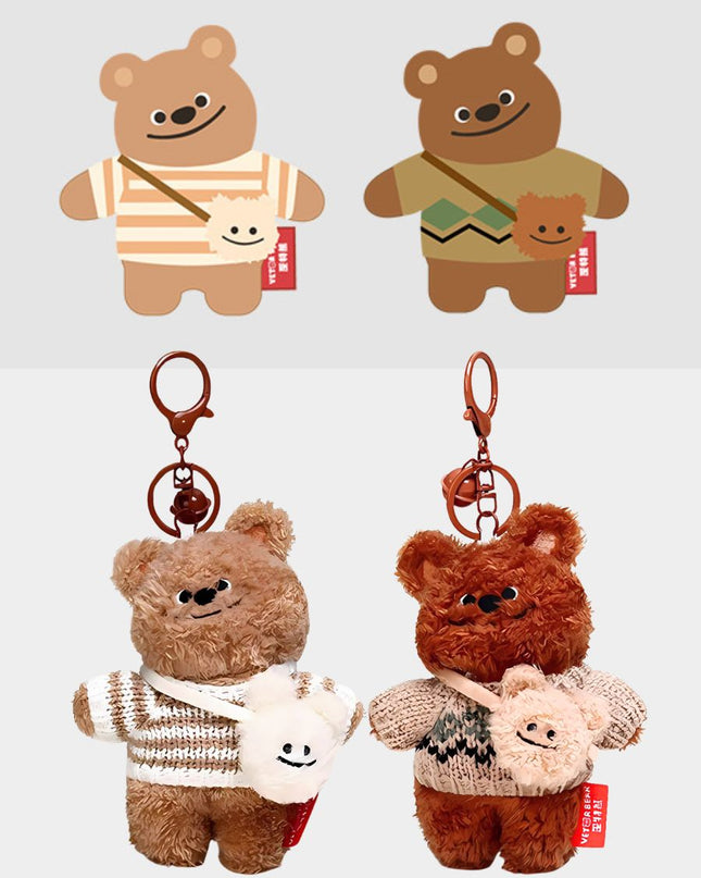 Charming Tilted-Head Teddy with Bear Bag Keychain