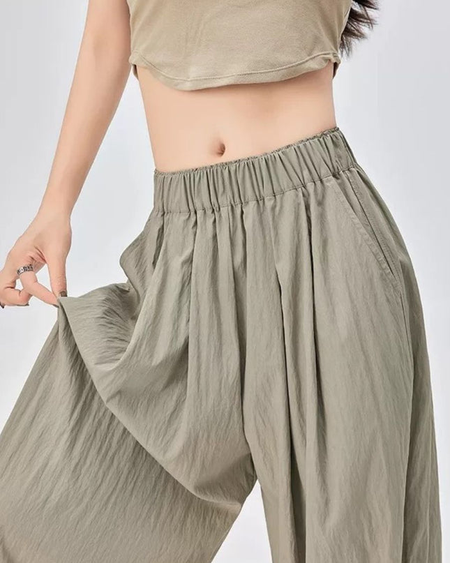 High Waist Wide Leg Ice Silk Linen Blend Pants
