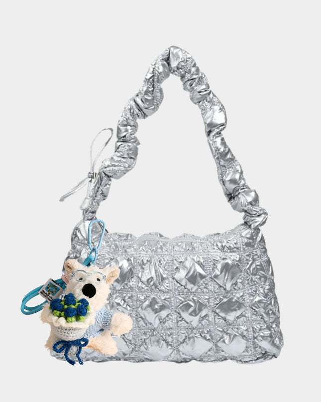 Cute Westie Dog with Flower Bouquet Bag Charm Keychain