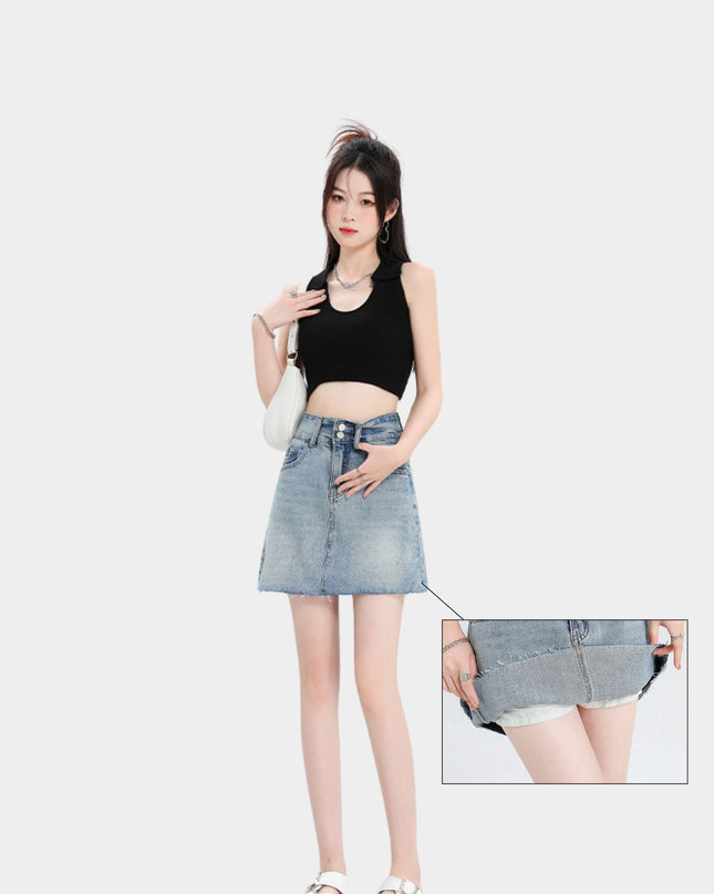 High-Waist Slim Denim Mini Skirt