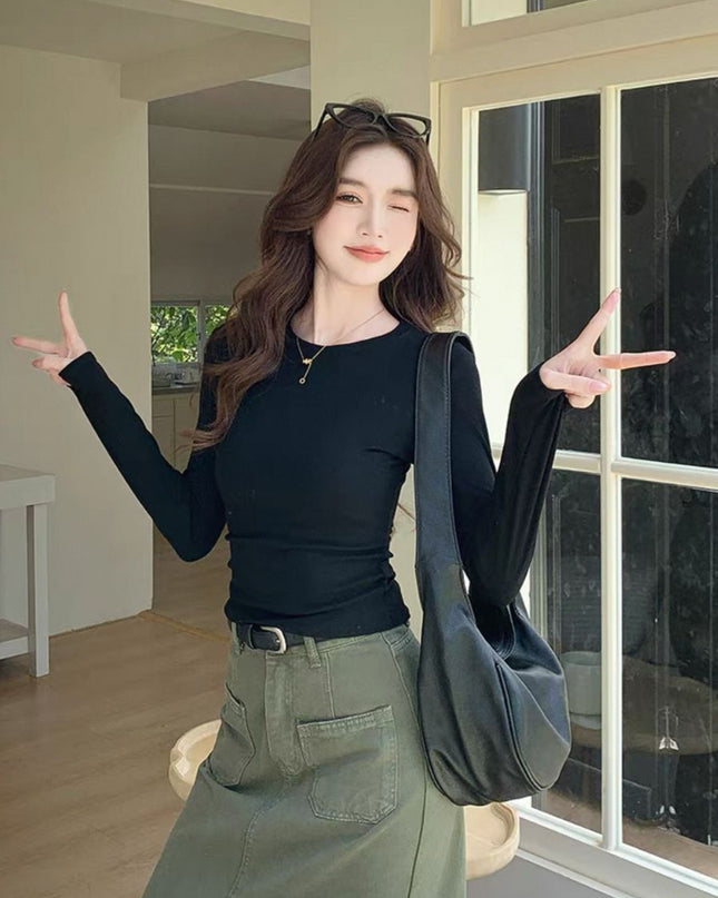 Casual Slim Fit Round Neck Long Sleeve Top