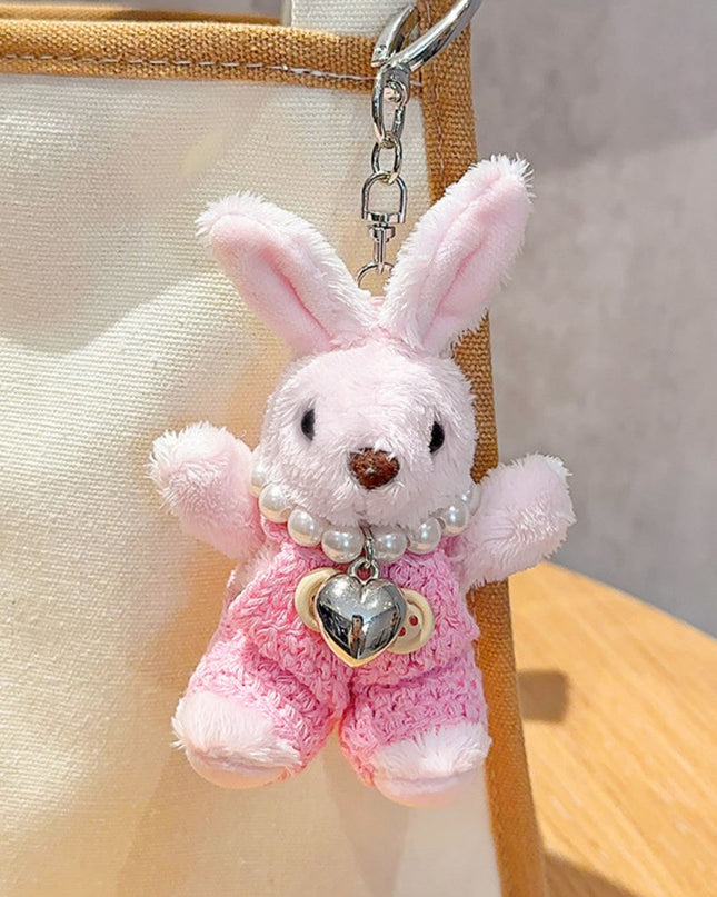 Elegant Pearl Chain Bunny Keychain