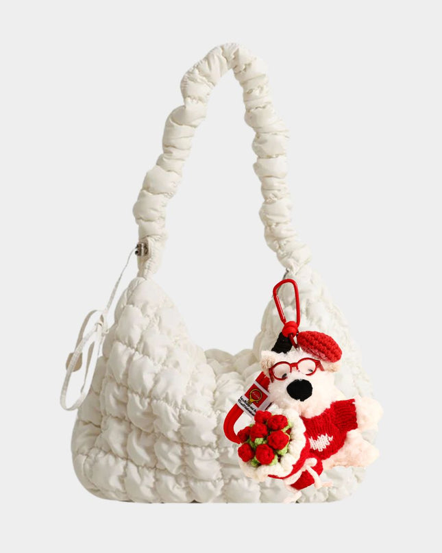 Cute Westie Dog with Flower Bouquet Bag Charm Keychain