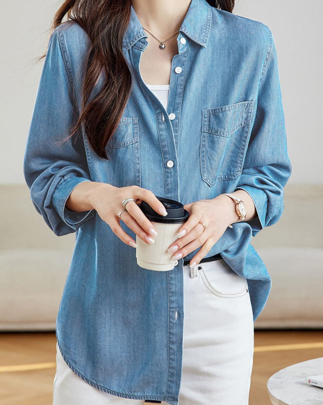 Vintage Washed Denim Long Sleeve Shirt