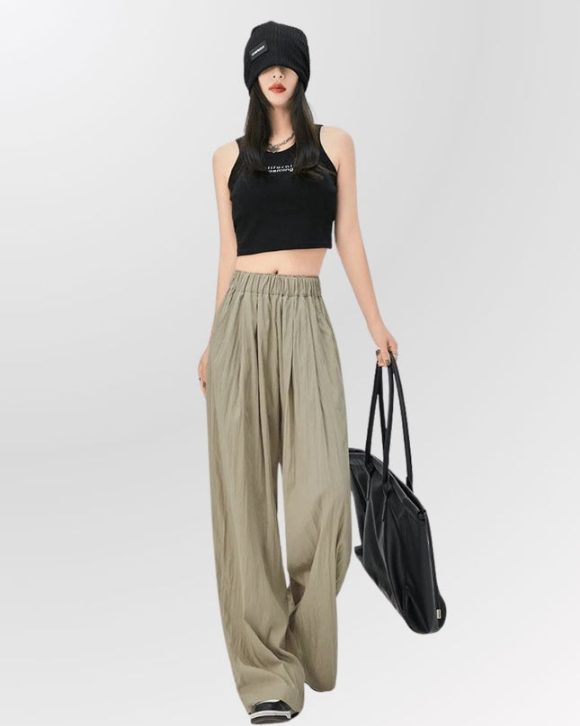 High Waist Wide Leg Ice Silk Linen Blend Pants