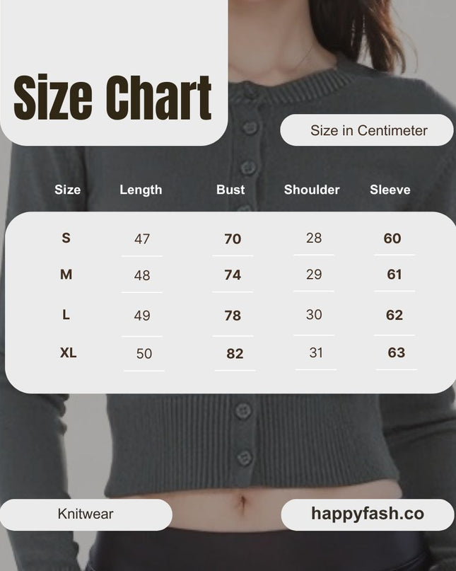 Basic Knit Cardigan Slim Fit Cropped Long Sleeve Top
